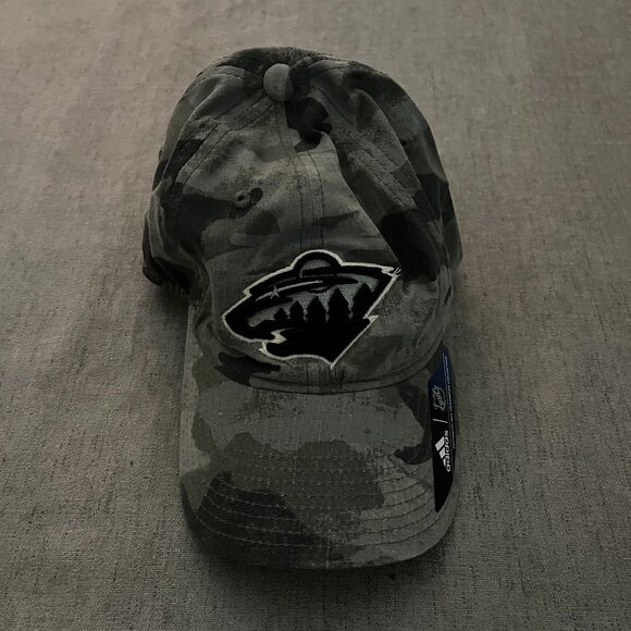 Adidas Minnesota Wild Hat Cap Adult Gray Army Camo Adjustable Strap NHL OSFA NWT - Picture 1 of 6